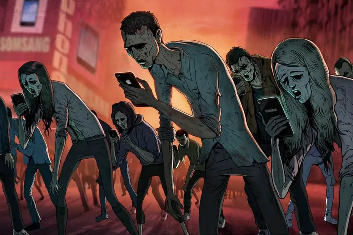 Zombie-like people holding smartphones